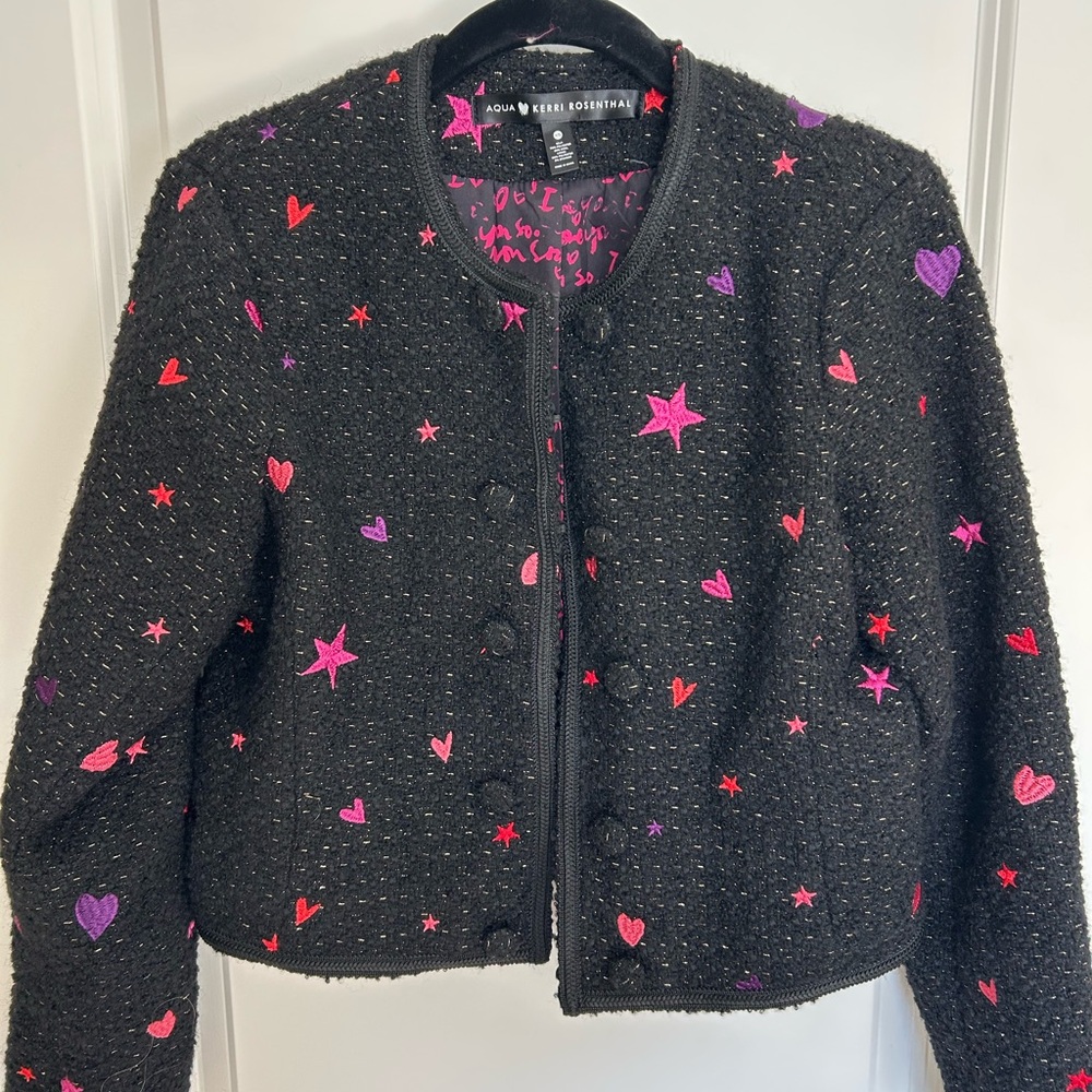 Aqua Black Tweed Jacket with Pink and Purple Accents